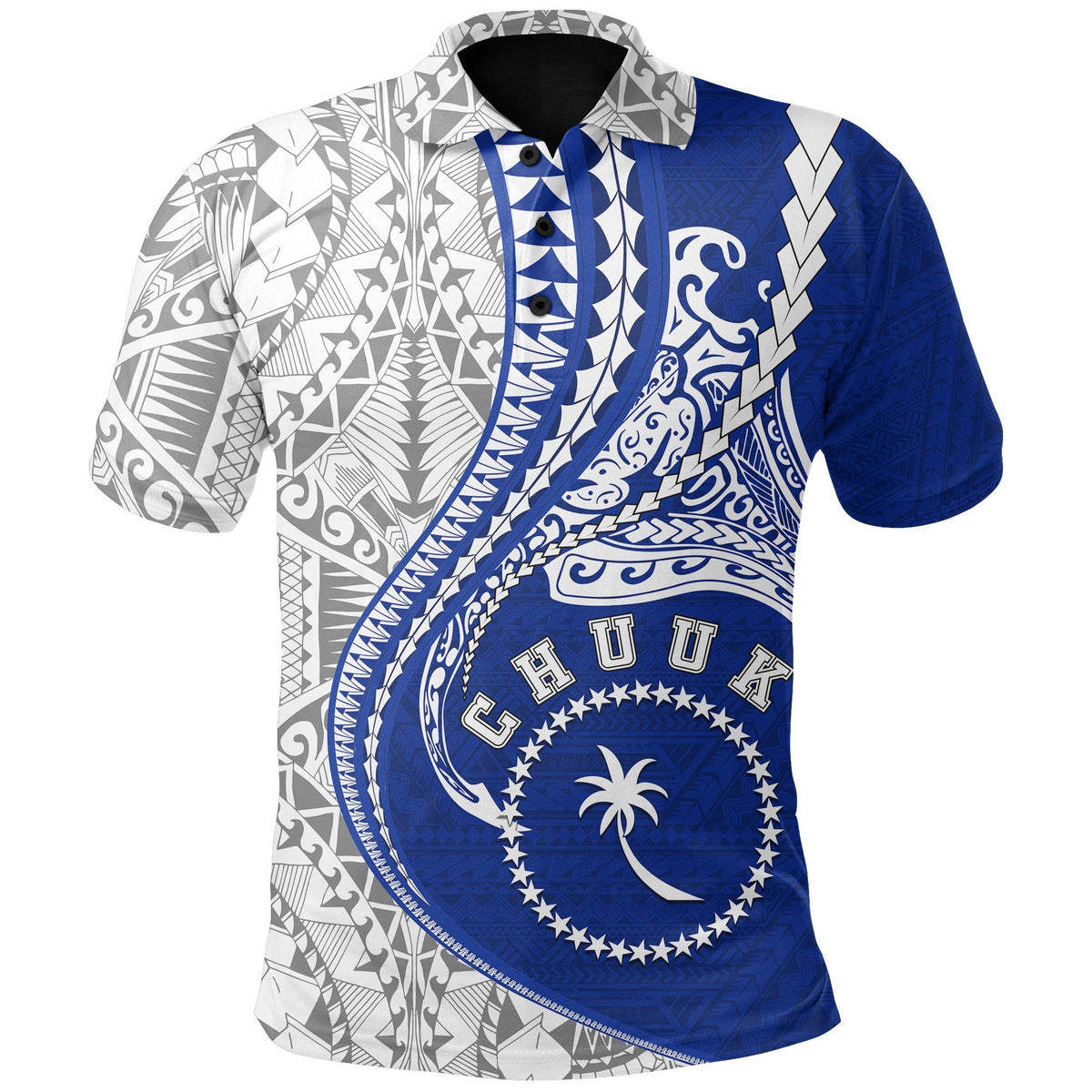 Chuuk Polo Shirt Chuuk Flag Kanaloa Tatau Gen FM Unisex Black - Polynesian Pride