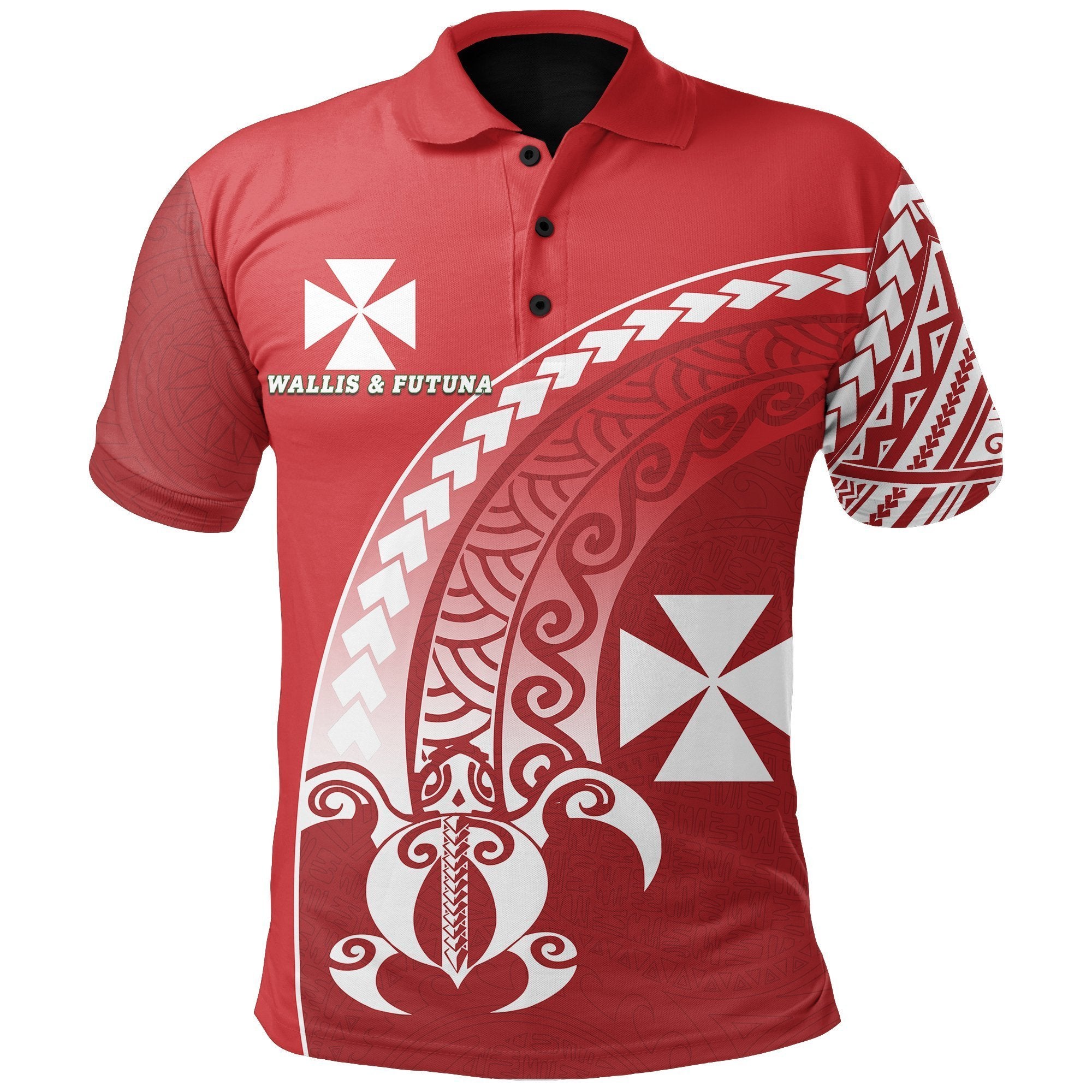 Wallis and Futuna Polo Shirt Turtle Wave Polynesian Style Red - Polynesian Pride