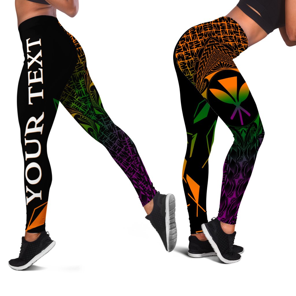 Hawaii Custom Personalised Women's Leggings - Kanaka Maoli Rocket Style Black - Polynesian Pride