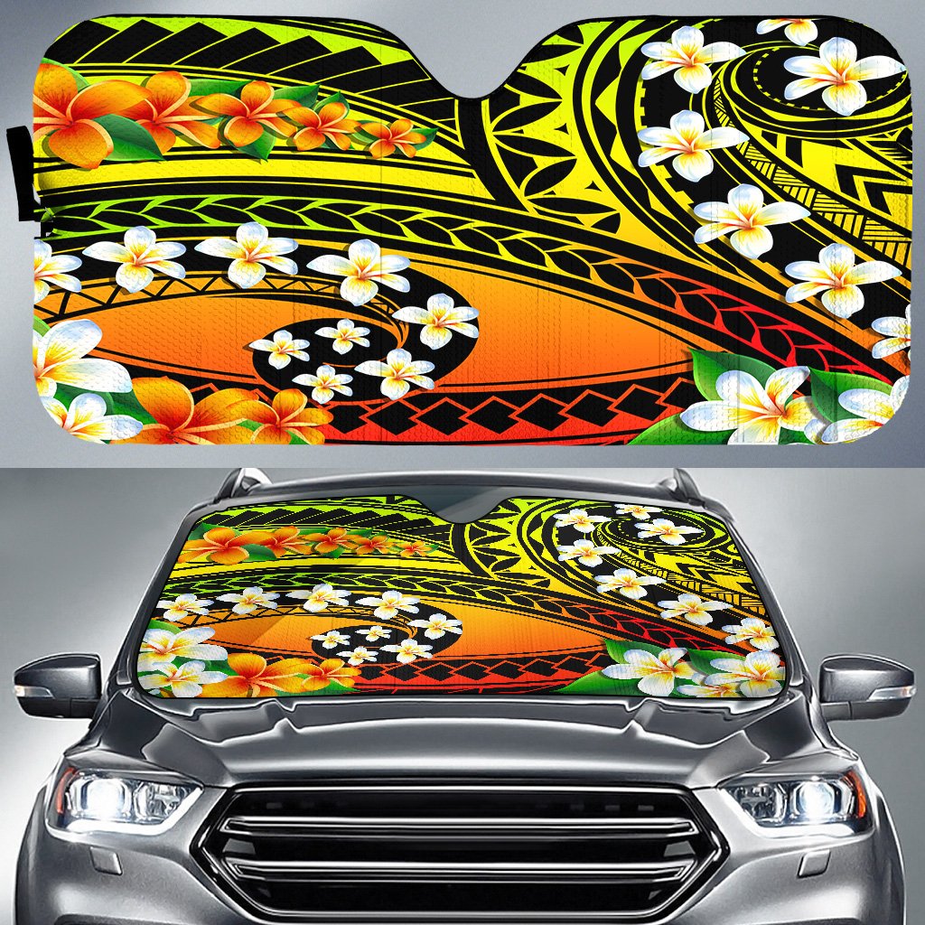 Hawaii Plumeria Polynesian Car Sun Shade - Hope - AH Auto Sun Shade Universal Fit Black - Polynesian Pride