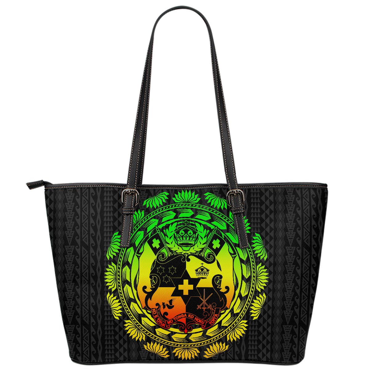 Tonga Polynesian Leather Tote Bag - Tattoo Pattern With Seal Reggae Reggae - Polynesian Pride