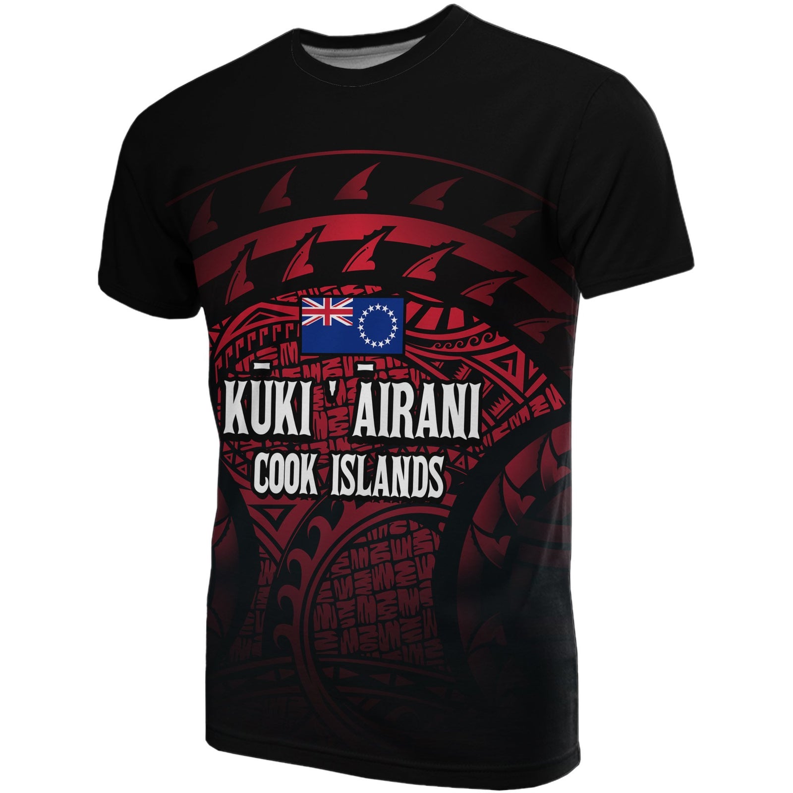 Cook Islands T Shirt National Flag Polynesian Turtle Tattoo (Red) Unisex Red - Polynesian Pride