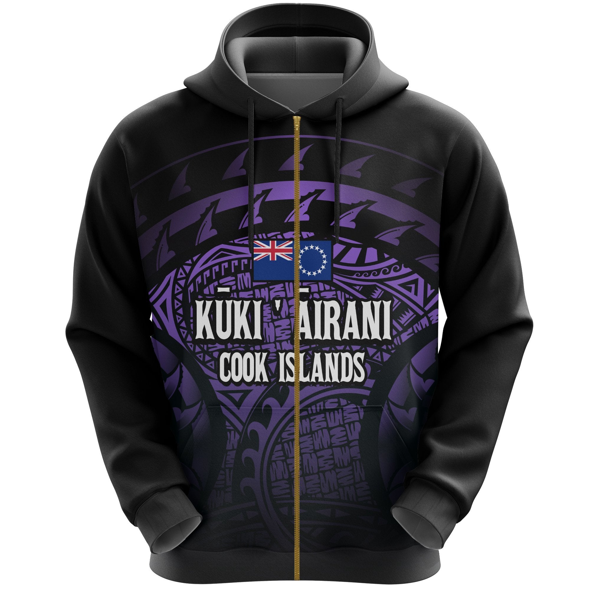 Cook Islands Turtle Zip Hoodie (Purple) Unisex Purple - Polynesian Pride