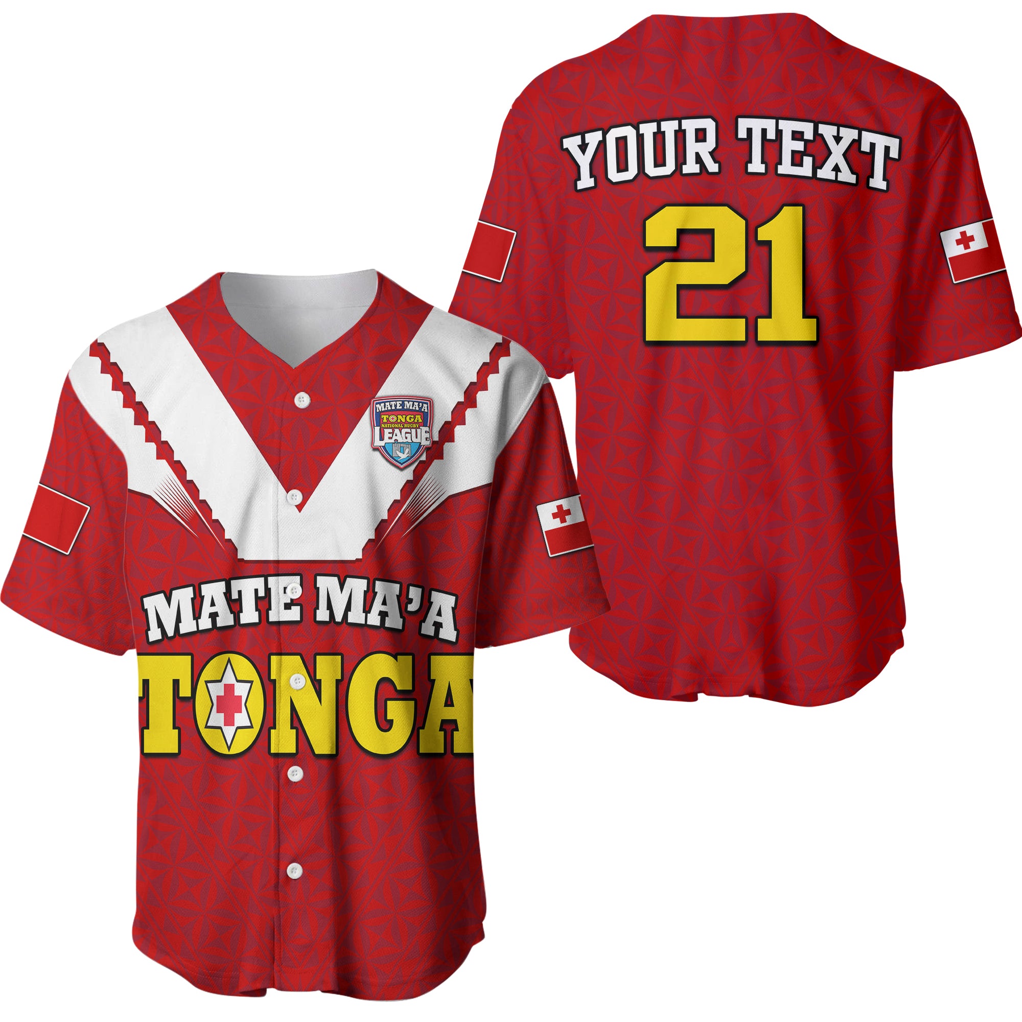 (Custom Personalised) Mate Ma'a Tonga Rugby Baseball Jersey Tongan Kupesi Red Style LT9 - Polynesian Pride