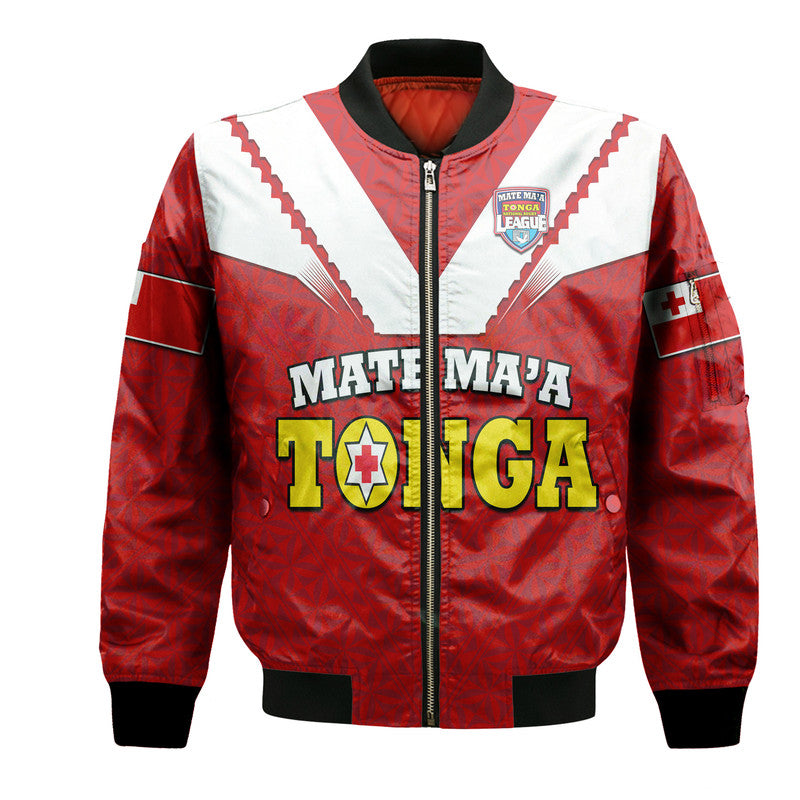 (Custom Personalised) Mate Ma'a Tonga Rugby Bomber Jacket Tongan Kupesi Red Style LT9 Unisex Red - Polynesian Pride
