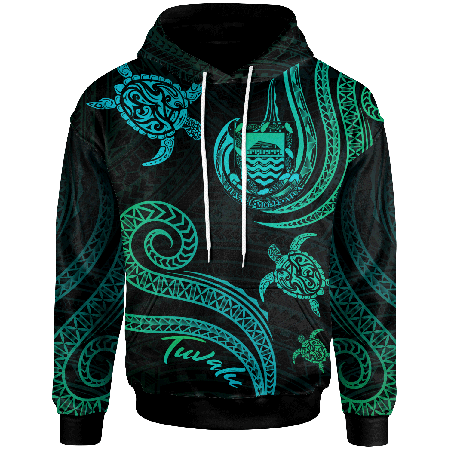 Tuvalu Hoodie Polynesian Turtle With Pattern Unisex Blue Green - Polynesian Pride