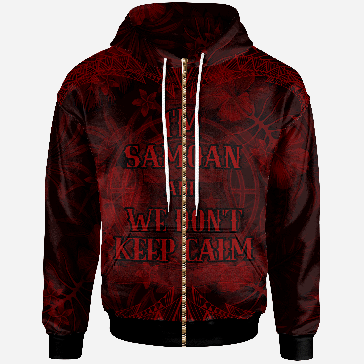 Samoa Polynesian Zip up Hoodie Keep Calm Style Red Patterns Unisex Red - Polynesian Pride