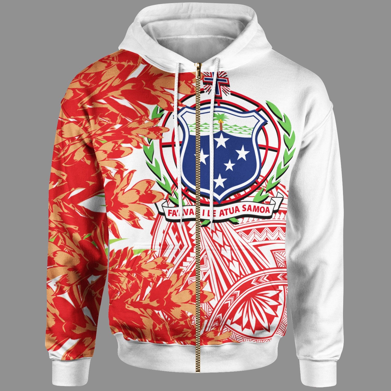 Samoa Zip up Hoodie The Teuila Polynesian Pattern Unisex White - Polynesian Pride