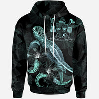 Fiji Polynesian Hoodie Turtle With Blooming Hibiscus Turquoise Unisex Turquoise - Polynesian Pride