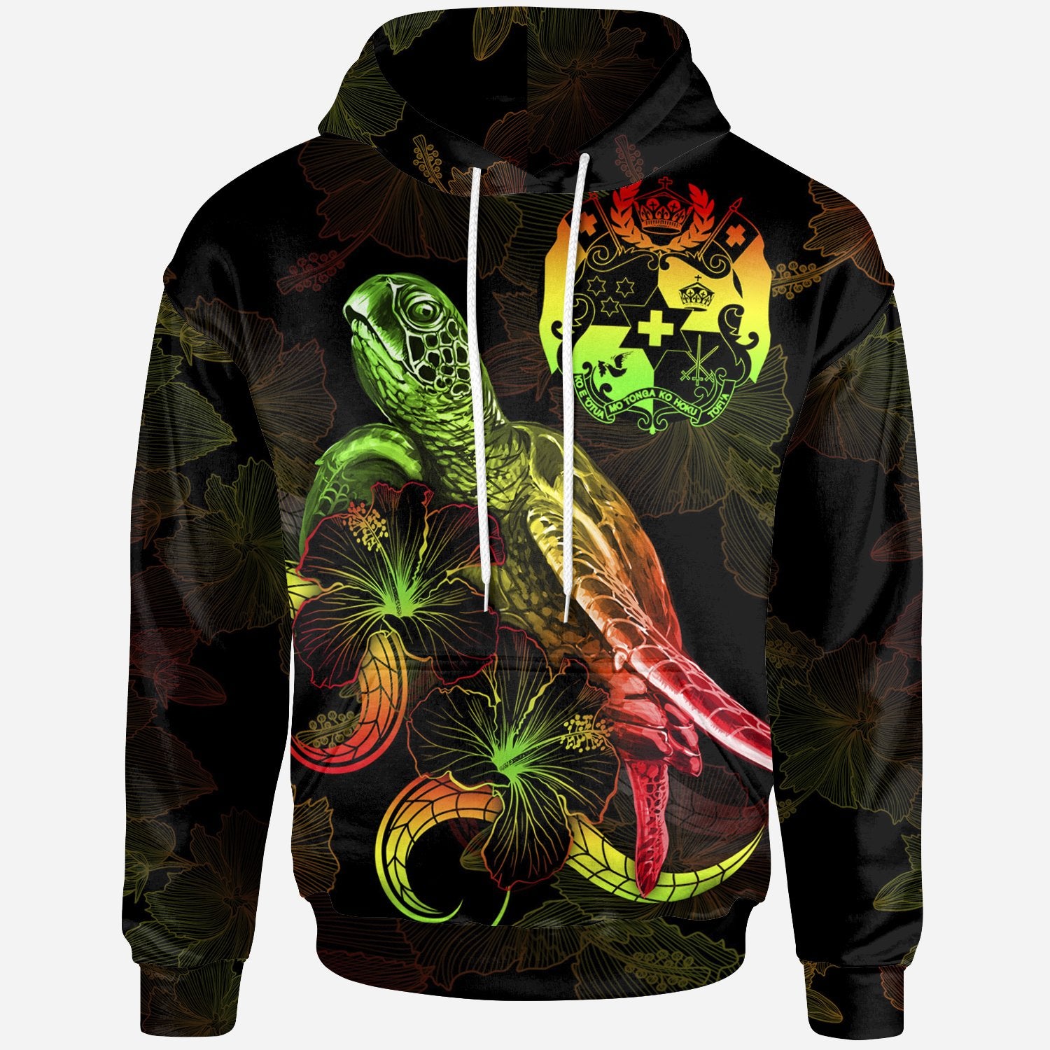 Tonga Polynesian Hoodie Turtle With Blooming Hibiscus Reggae Unisex Reggae - Polynesian Pride