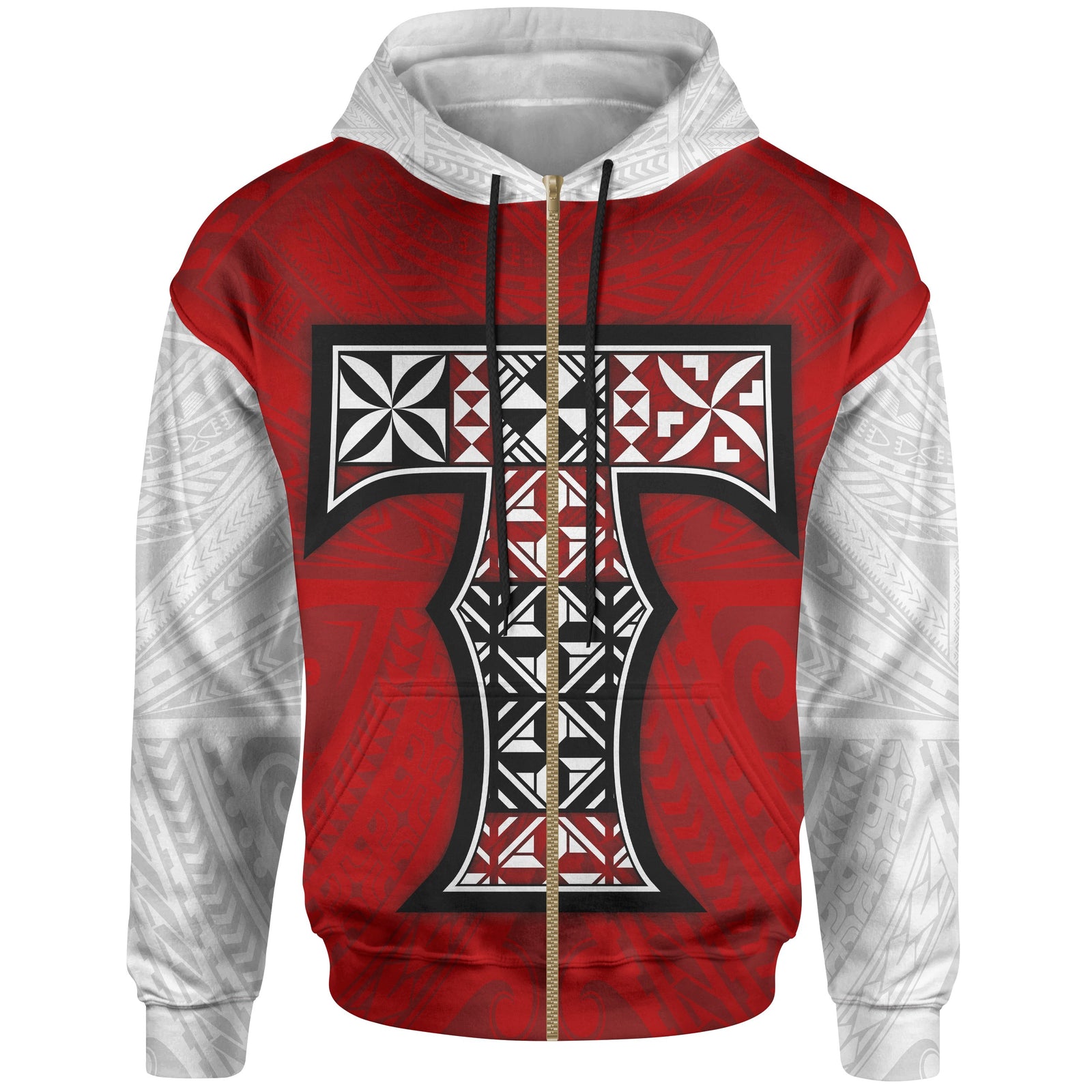 Tonga Zip up Hoodie Polynesian Peak Unisex Red - Polynesian Pride