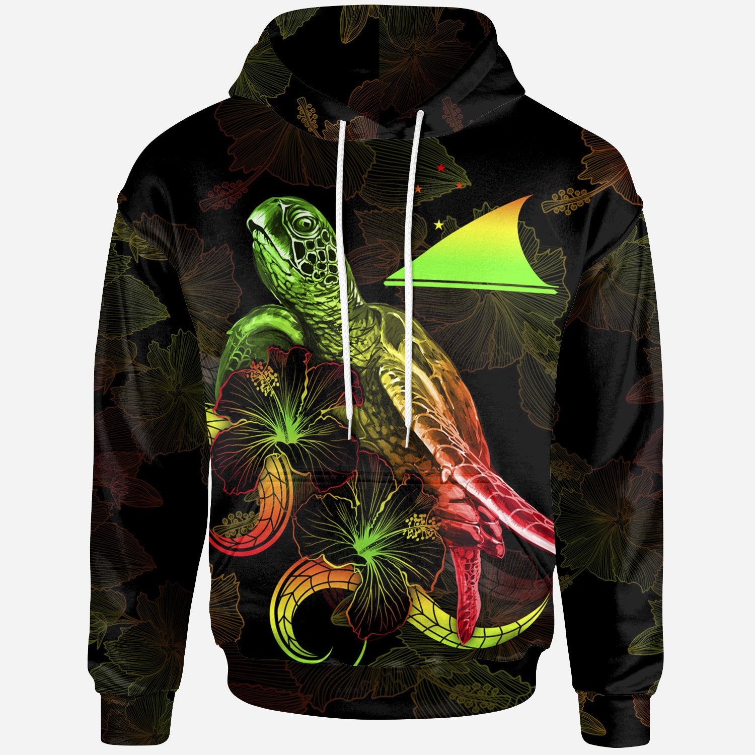 Tokelau Polynesian Hoodie Turtle With Blooming Hibiscus Reggae Unisex Reggae - Polynesian Pride