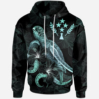 Kosrae Polynesian Hoodie Turtle With Blooming Hibiscus Turquoise Unisex Turquoise - Polynesian Pride
