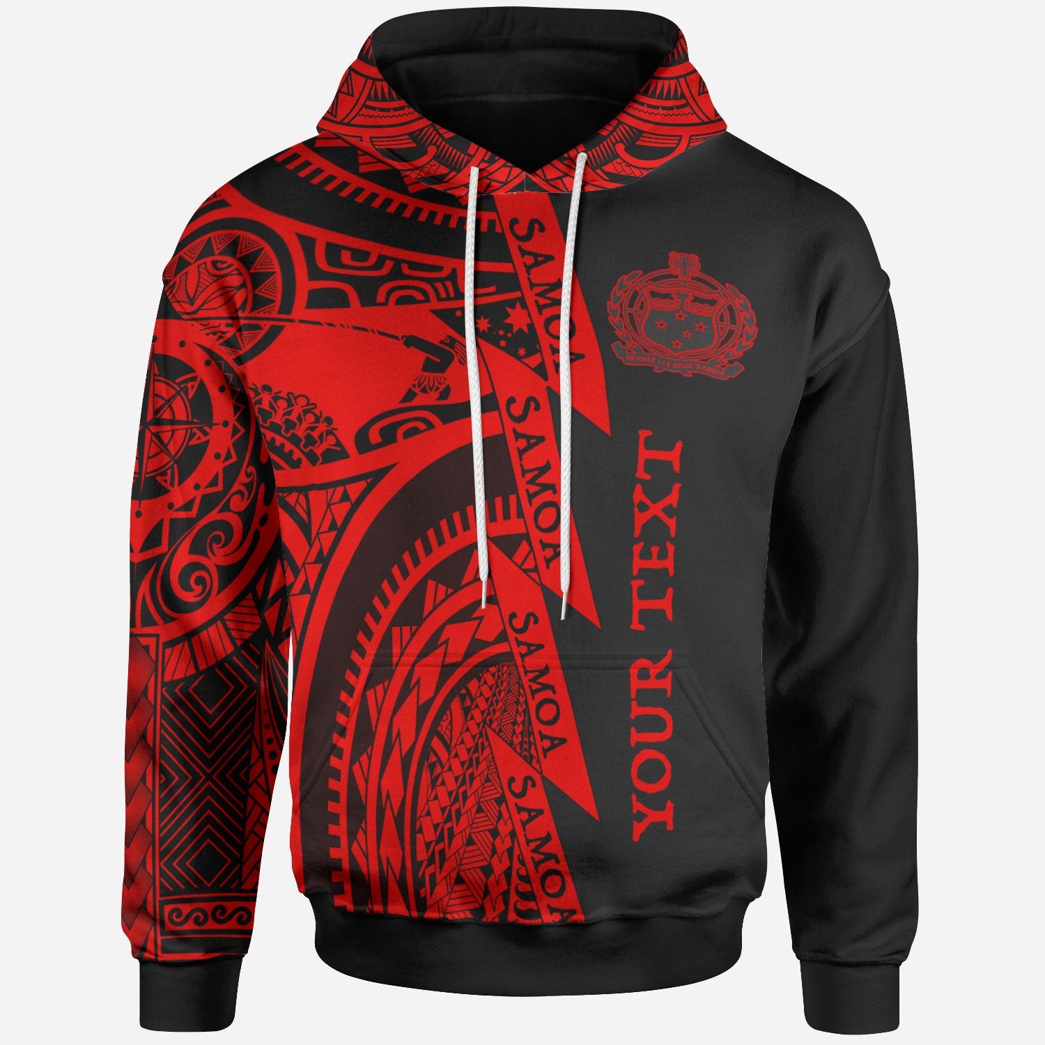 Custom Samoa All Over Hoodie Samoa Coat of Arms Red New Unisex Red - Polynesian Pride