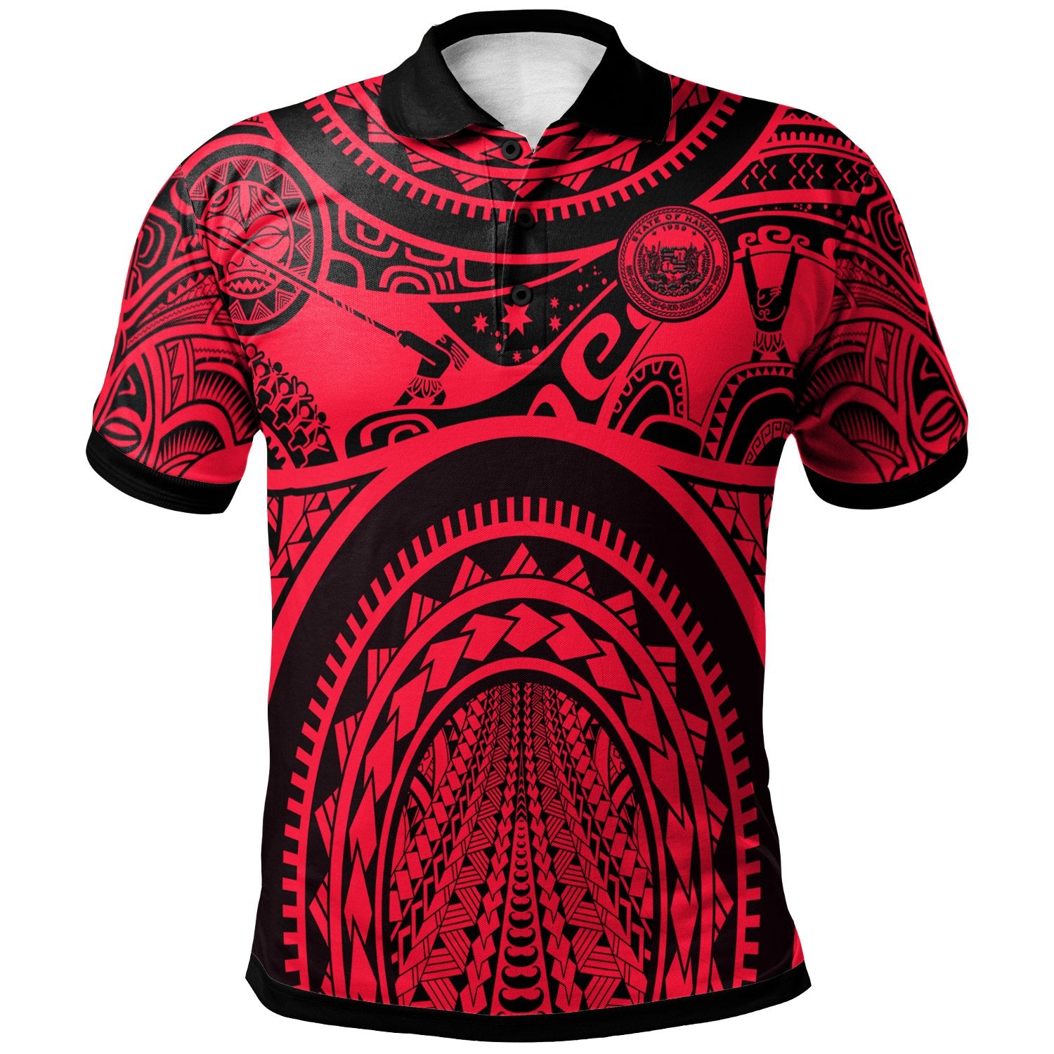 Polynesian Hawaii Polo Coat Of Arm Hawaii and Maui Tattoo Unisex Red - Polynesian Pride