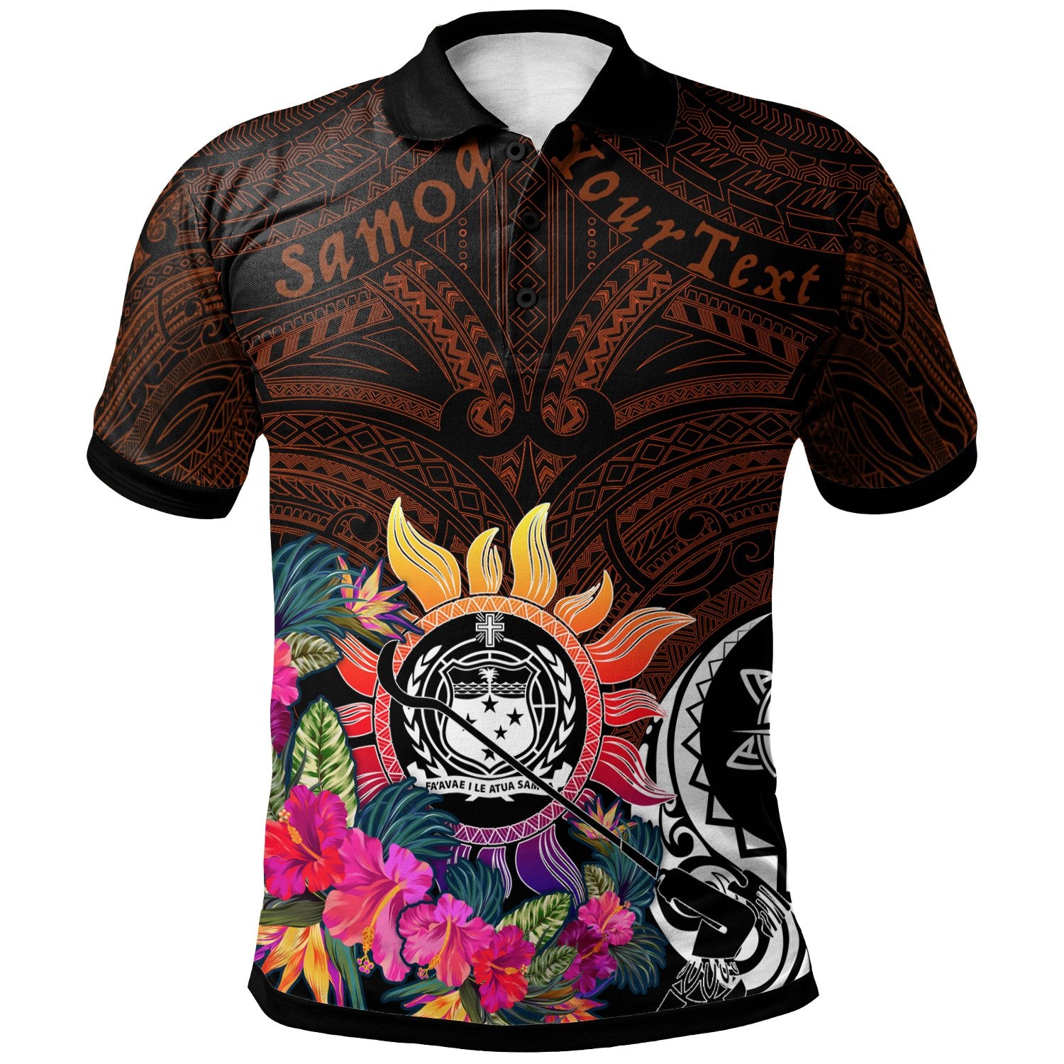 Custom Polynesian Polo Shirt Samoa Coat Of Arm with Flowers and Polynesian Patterns Unisex Brown - Polynesian Pride