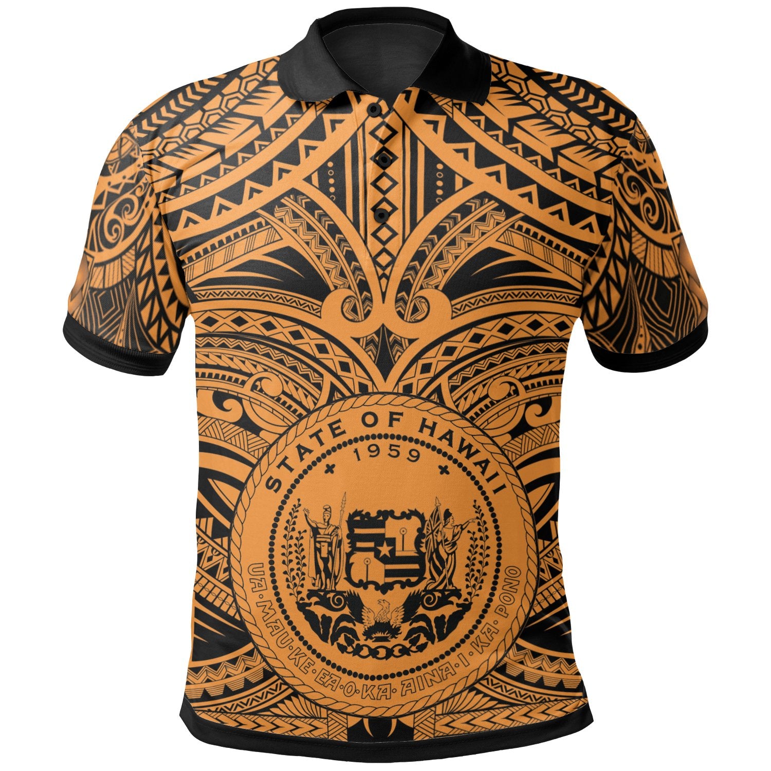 Polynesian Hawaii Polo Hawaii Coat Of Arm and Polynesian Patterns Unisex Brown - Polynesian Pride