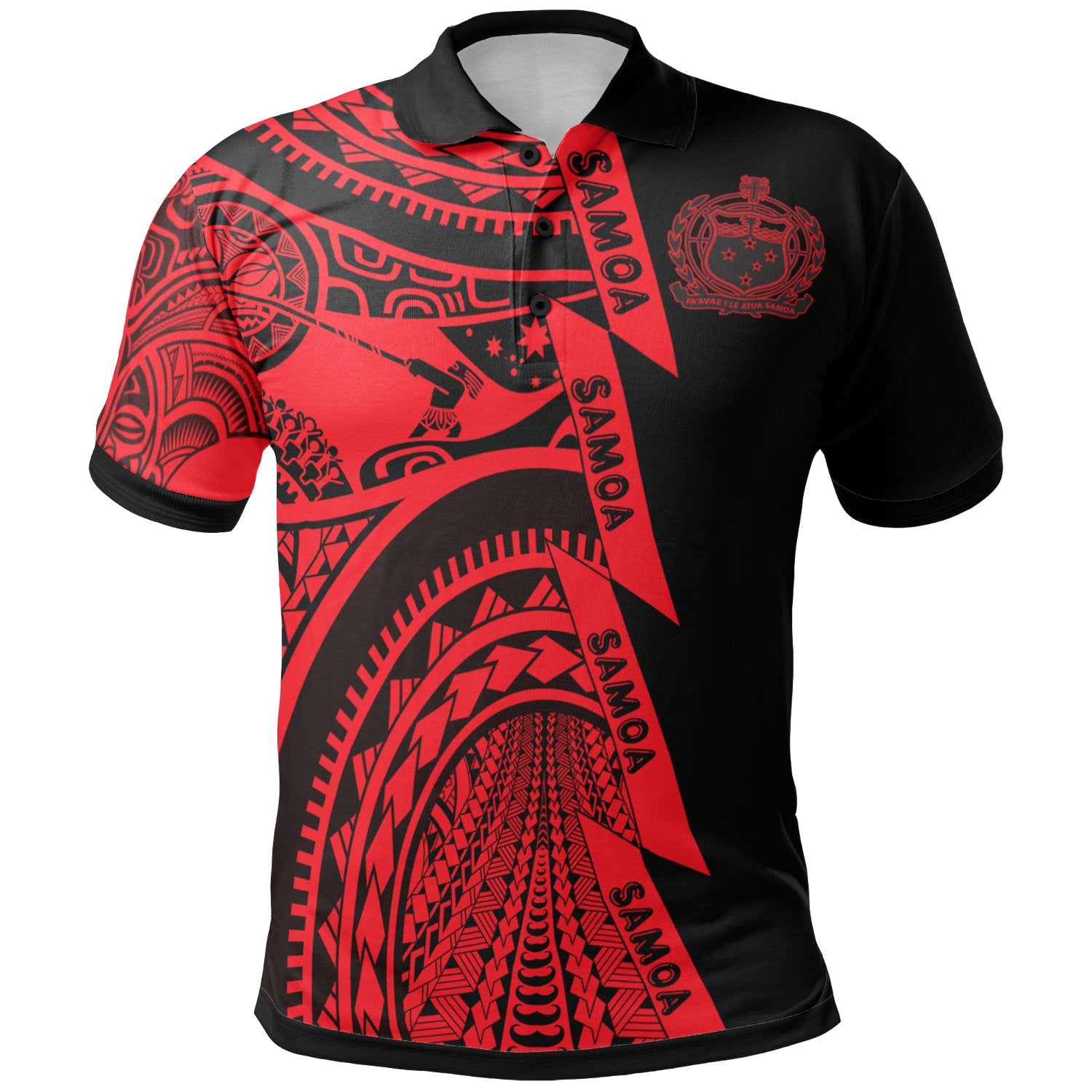 Samoa All Over Polo Shirt Samoa Coat Of Arms Red New Unisex Red - Polynesian Pride