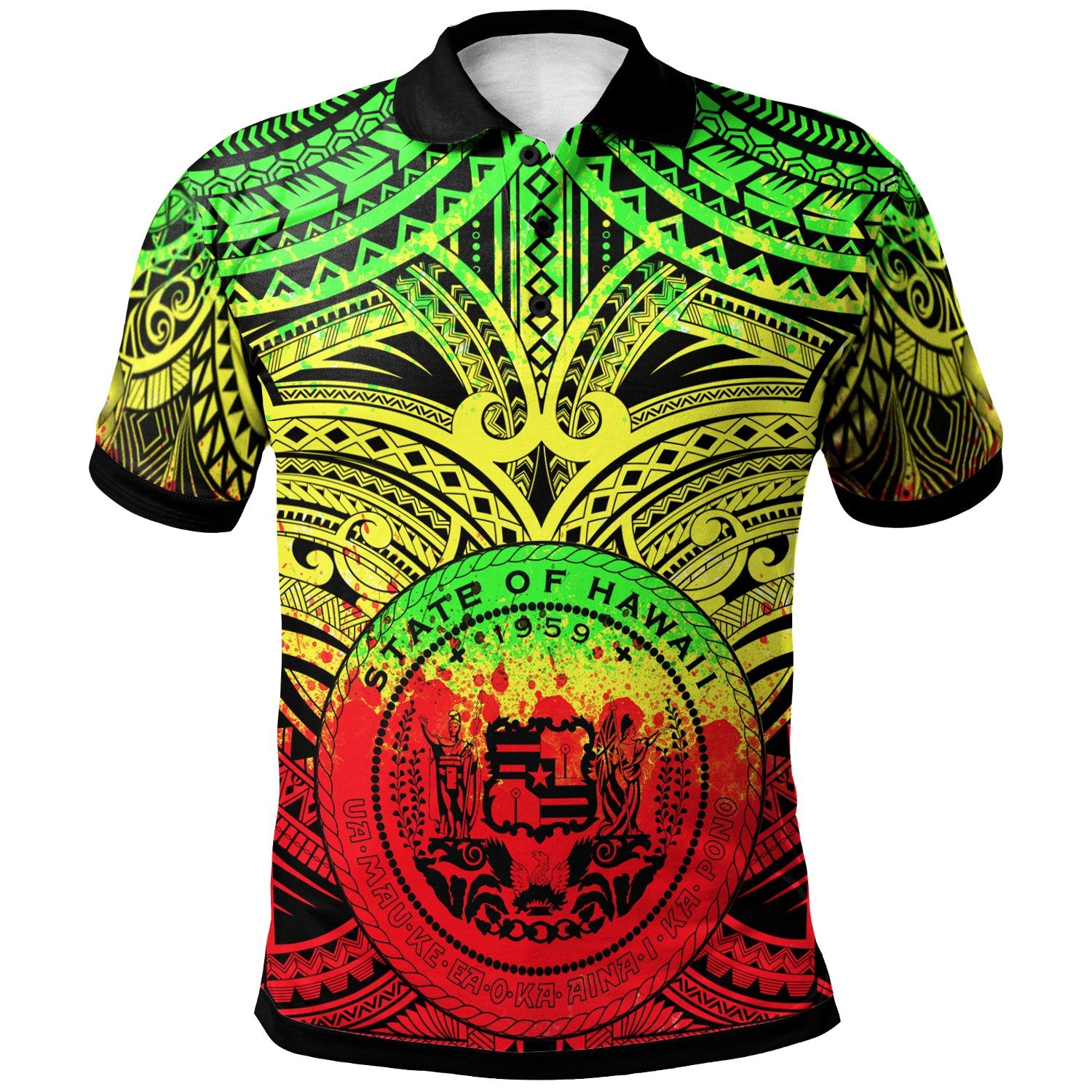 Polynesian Hawaii Polo Hawaii Coat Of Arm and Polynesian Patterns Unisex Reggae - Polynesian Pride