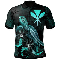 Hawaii Polynesian Polo Shirt Turtle With Blooming Hibiscus Turquoise Unisex Turquoise - Polynesian Pride