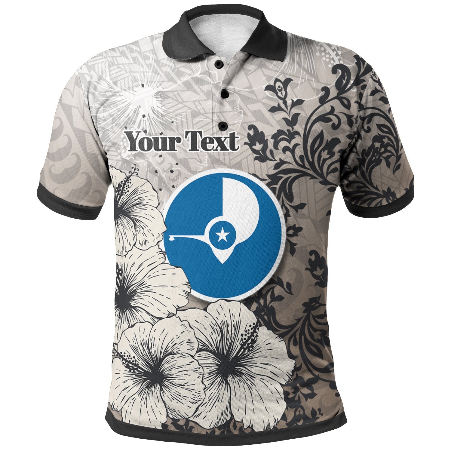 Yap State Polo Custom Vintage Luxury Floral Style Unisex Nude - Polynesian Pride