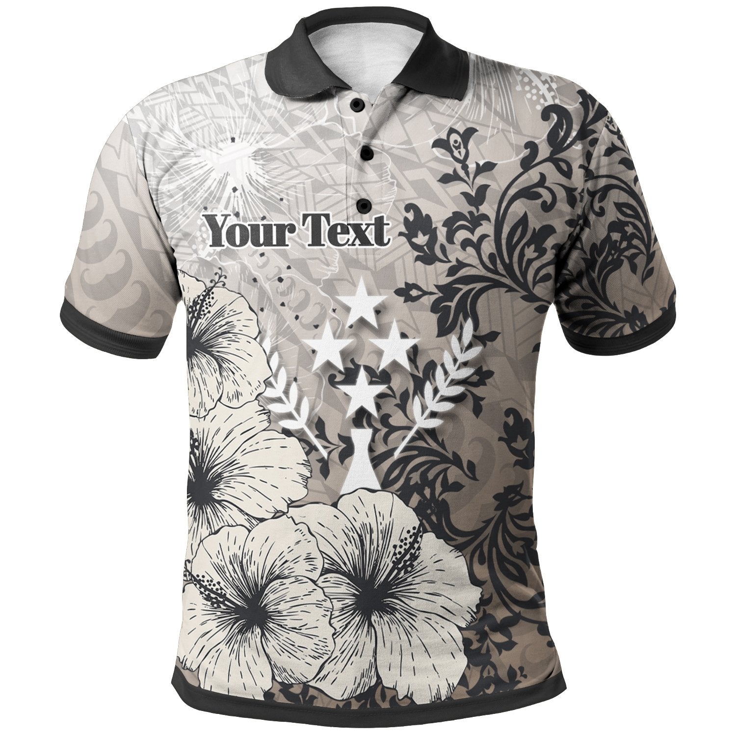 Kosrae State Polo Custom Vintage Luxury Floral Style Unisex Nude - Polynesian Pride