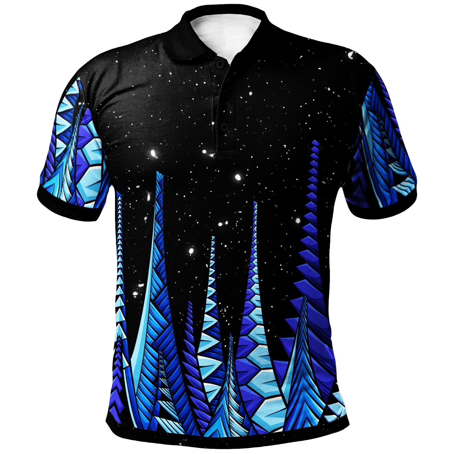 Polynesian Polo Shirt Forest Galaxy Sky Unisex Black - Polynesian Pride