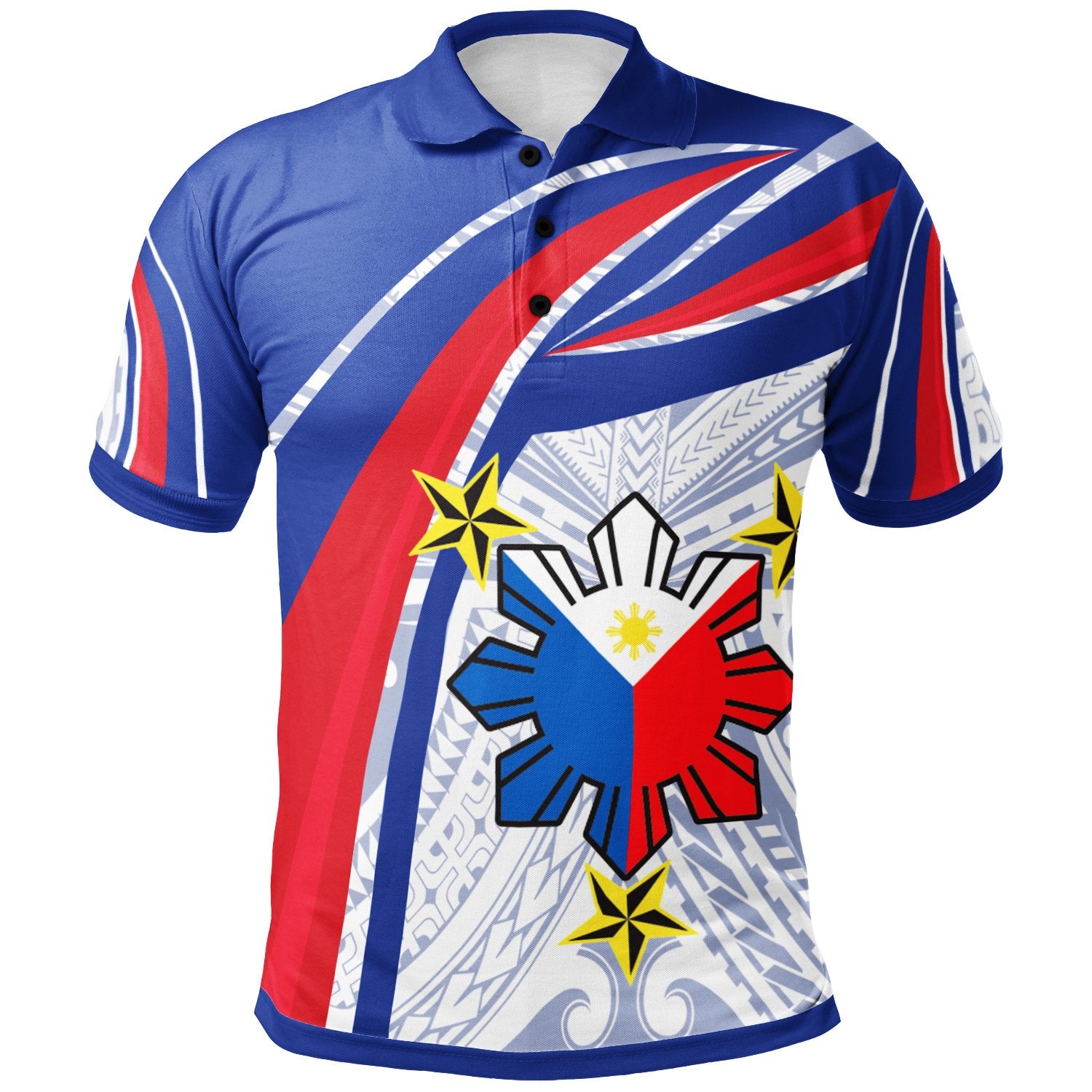 Philippines Polo Shirt Polynesian Pattern With Flag Unisex Blue - Polynesian Pride