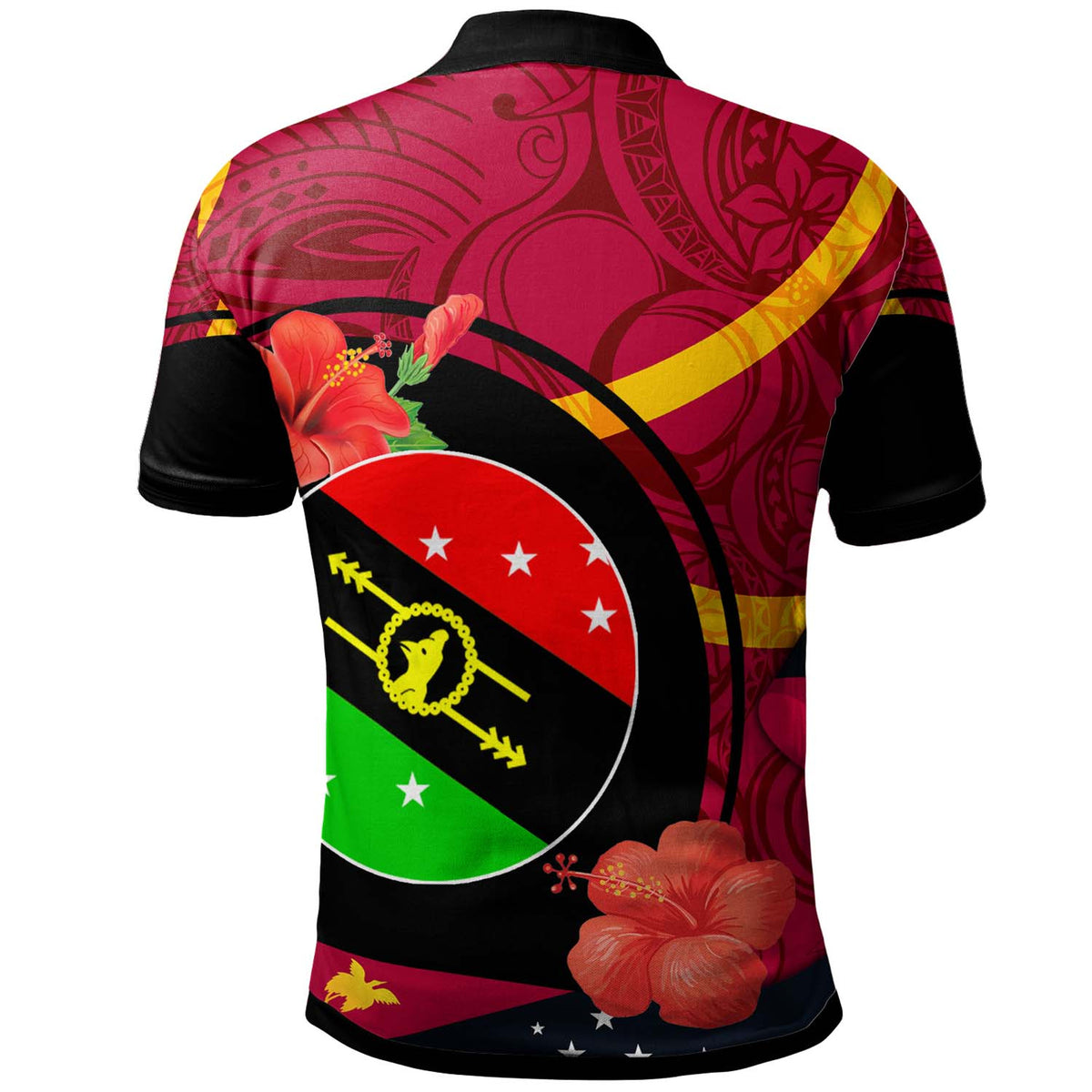 Papua New Guinea Polo Shirt Southern Highlands Flag of PNG with Hibicus and Polynesian Culture Polo Shirt - Polynesian Pride