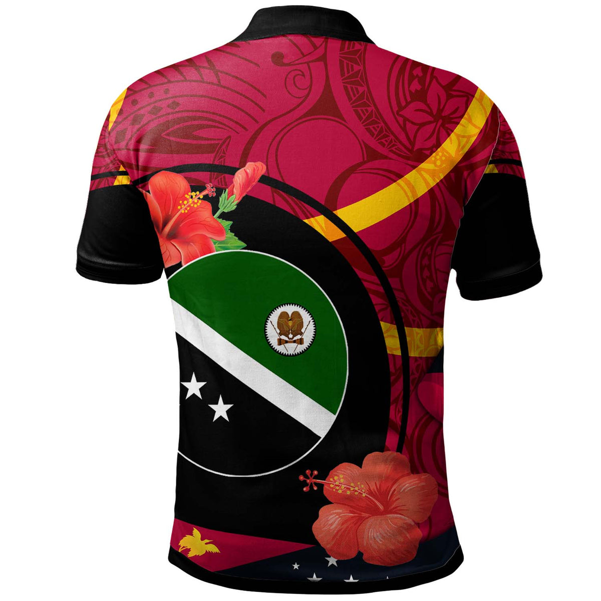 Papua New Guinea Polo Shirt Western Highlands Flag of PNG with Hibicus and Polynesian Culture Polo Shirt - Polynesian Pride