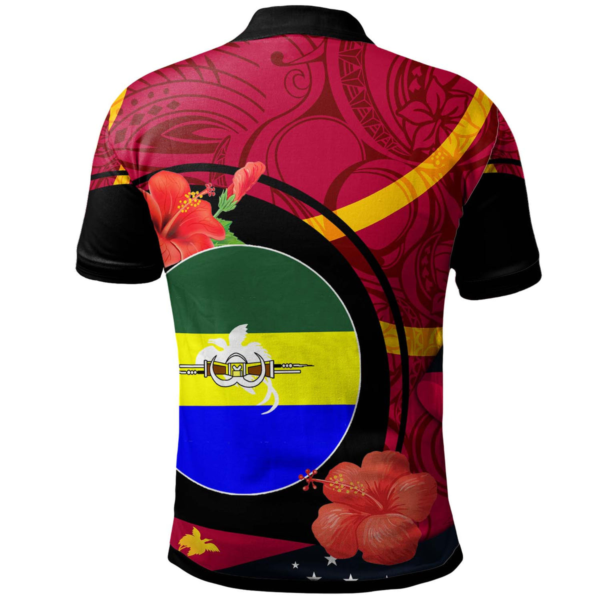 Papua New Guinea Polo Shirt Morobe Flag of PNG with Hibicus and Polynesian Culture Polo Shirt - Polynesian Pride