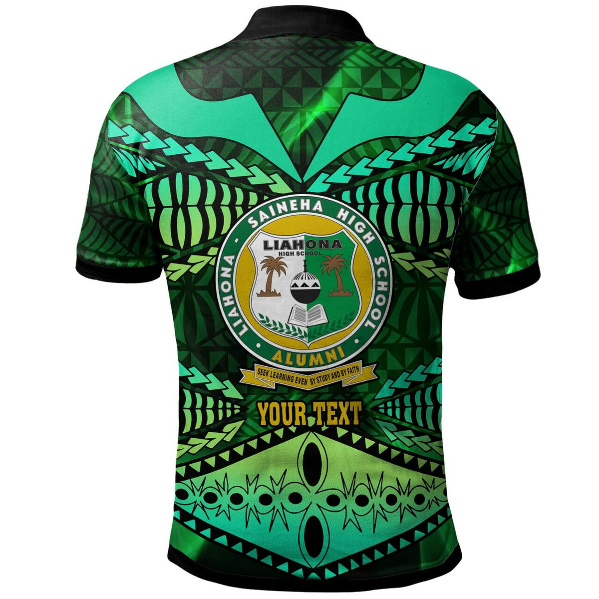 Tonga Custom Polo Shirt Liahona High Shool with Tonga Patterns with Green Effect LT10 - Polynesian Pride