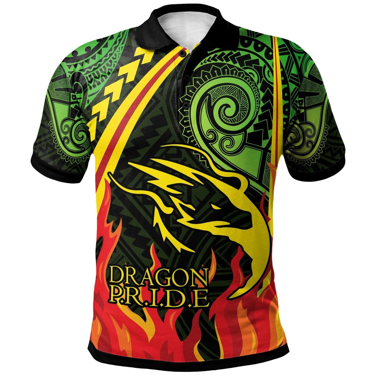 Hawaii Custom Polo Shirt Honokaa High and Intermediate School Polynesian Pattern Fire LT10 Green - Polynesian Pride