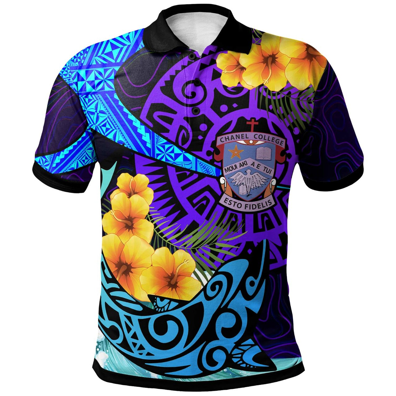 Tonga Custom Polo Shirt Chanel College with Polynesian Pattern Style and Flower LT10 Blue - Polynesian Pride