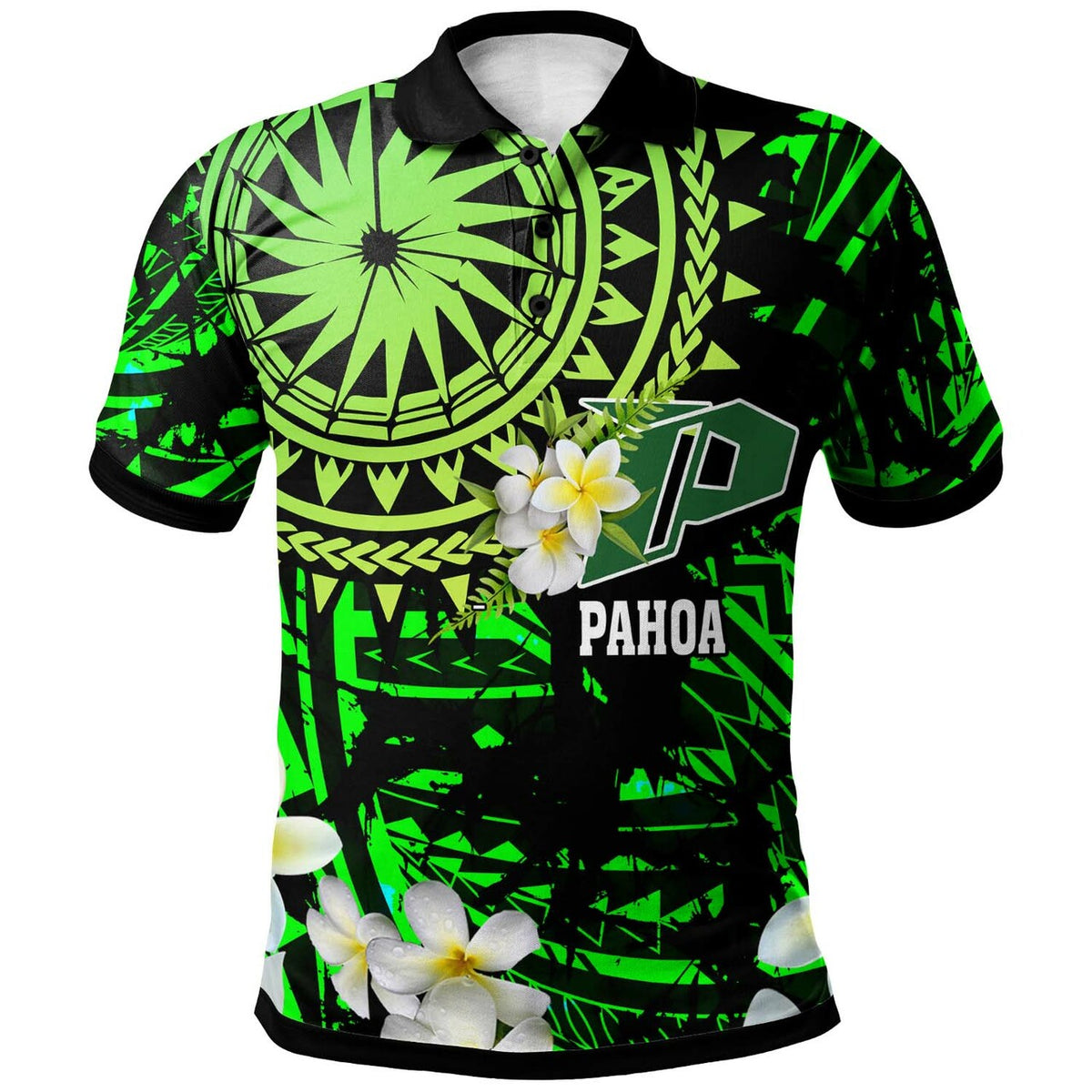 Hawaii Polynesian Polo Shirt Pahoa High and Intermediate School with Polynesian Patterns LT10 Green - Polynesian Pride