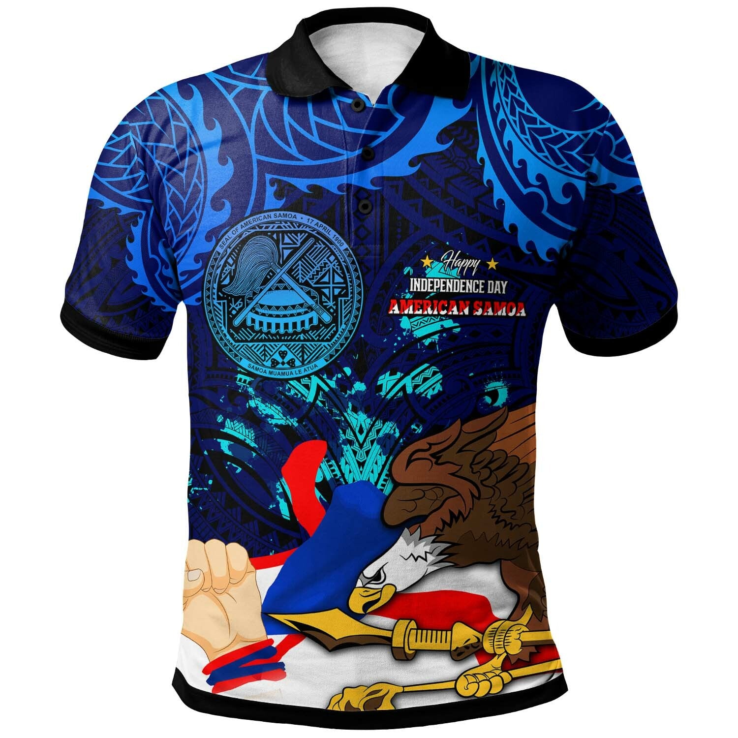 American Samoa Polo Shirt Happy Independence Day Samoa with Eagles Polynesian Patterns LT10 Black - Polynesian Pride