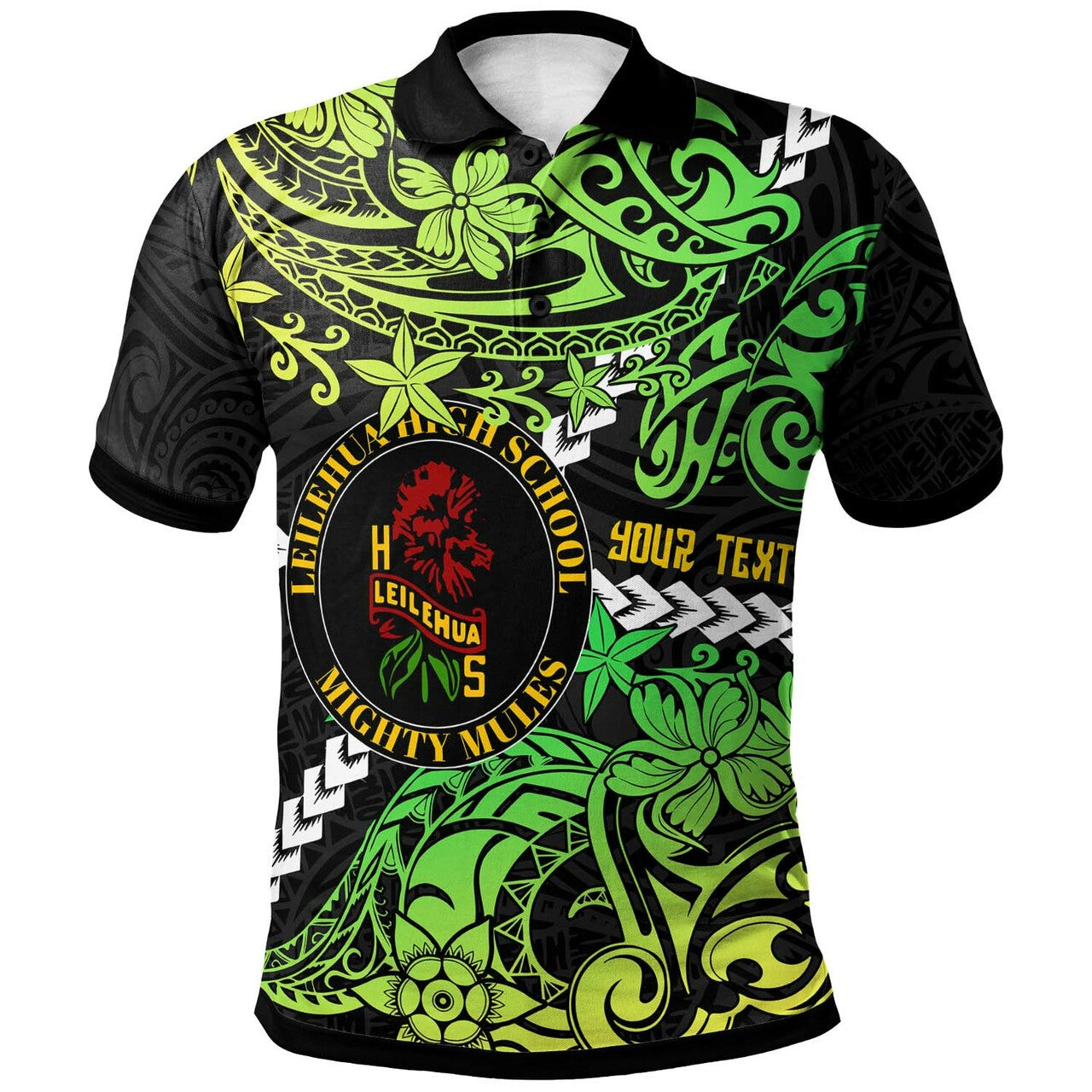 Hawaii Custom Polo Shirt Leilehua High School Polynesian Pride with Lehua Flower LT10 Green - Polynesian Pride