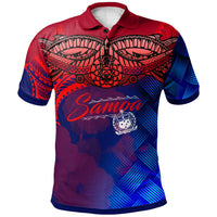Samoa Polynesian Polo Shirt Samoa Coat Of Arms With Lauhala Tribal Pattern Blue - Polynesian Pride