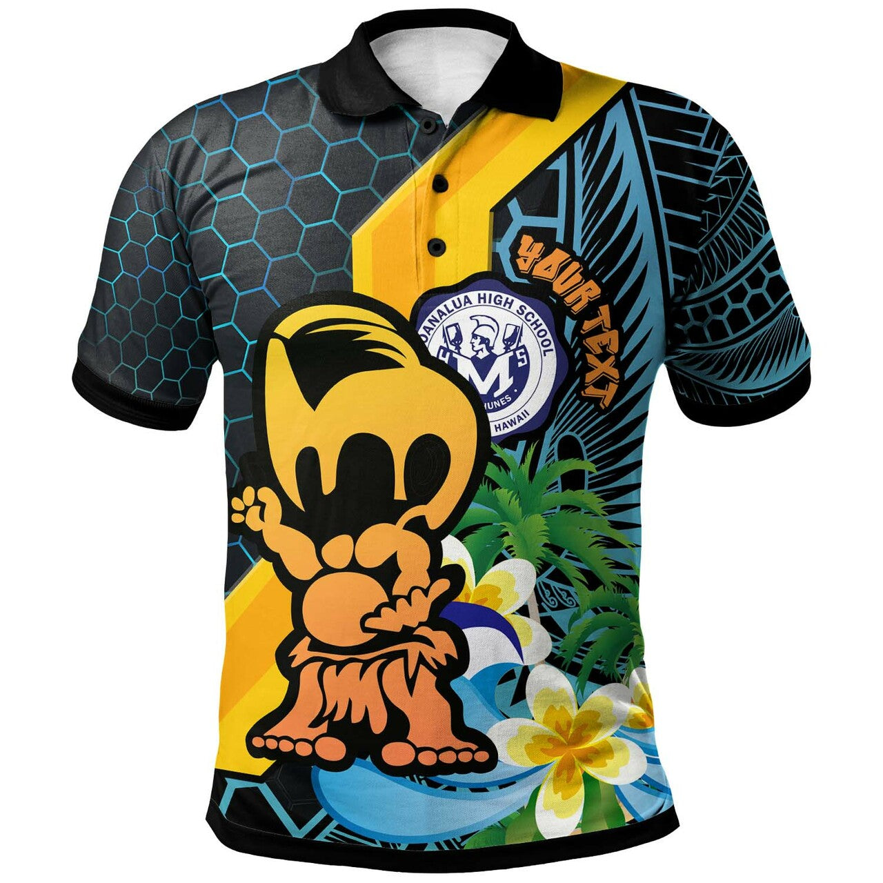 Hawaii Custom Polo Shirt Moanalua High School Memehune Polynesian Tribal Pattern LT10 Blue - Polynesian Pride