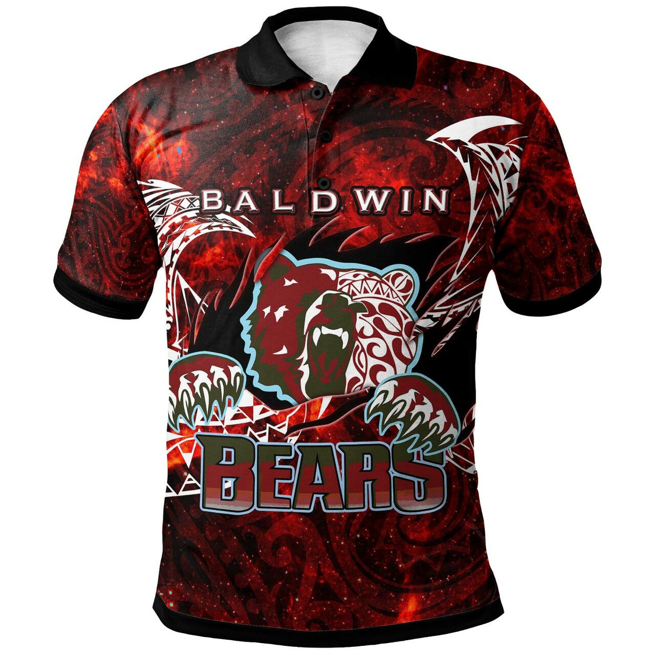 Hawaii Custom Polo Shirt Henry Perrine Baldwin High School Bears with Polynesian Pattern LT10 Red - Polynesian Pride