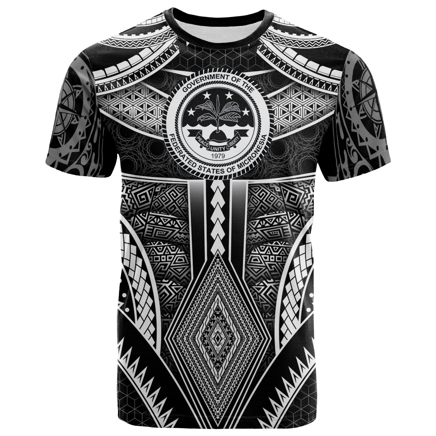 Polynesian FSM T Shirt Poly Pattern With COA Federated States of Micronesia Unisex Black - Polynesian Pride