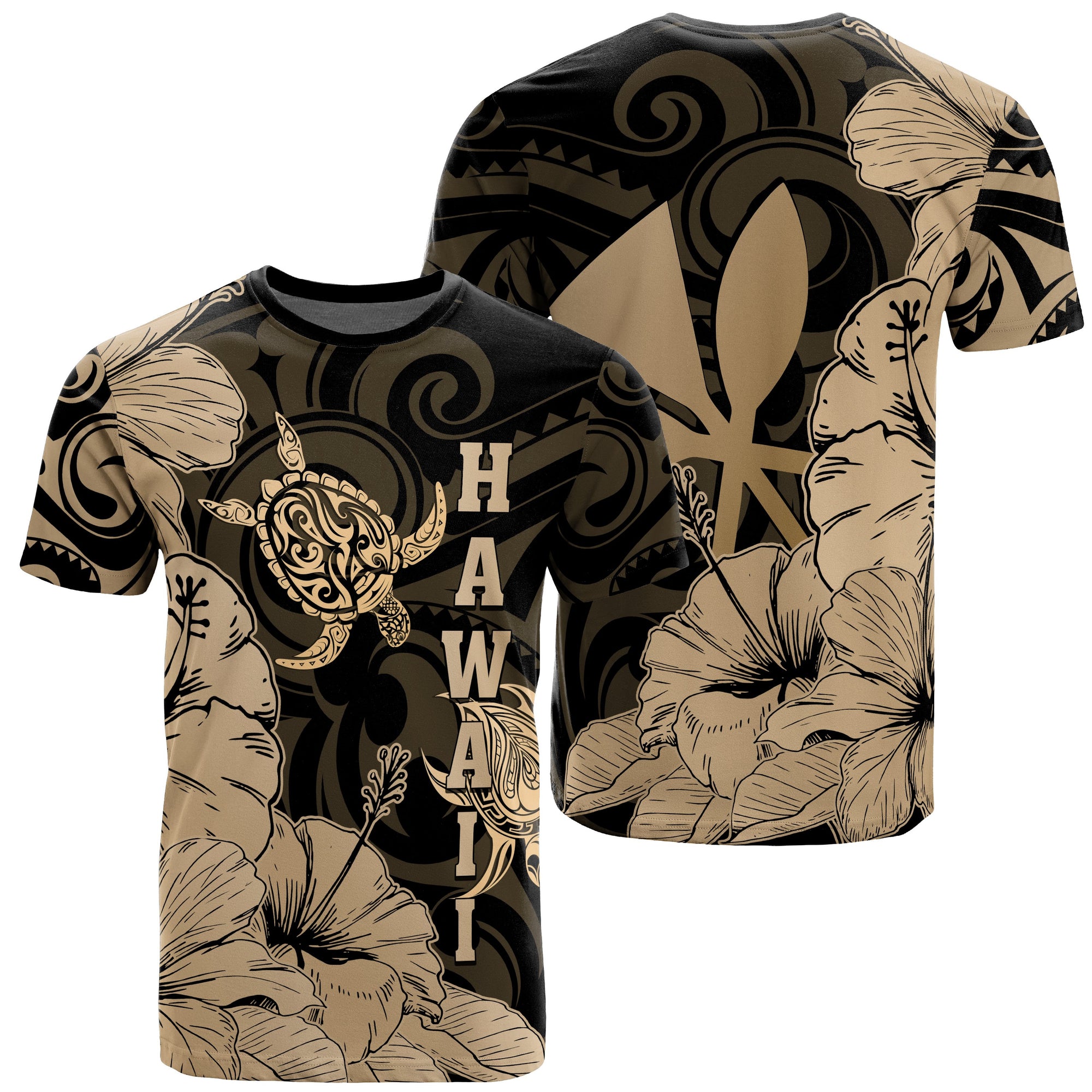 Hawaii Turtle T Shirt Polynesian Hibiscus Art Ver 2.0 Gold Unisex Gold - Polynesian Pride