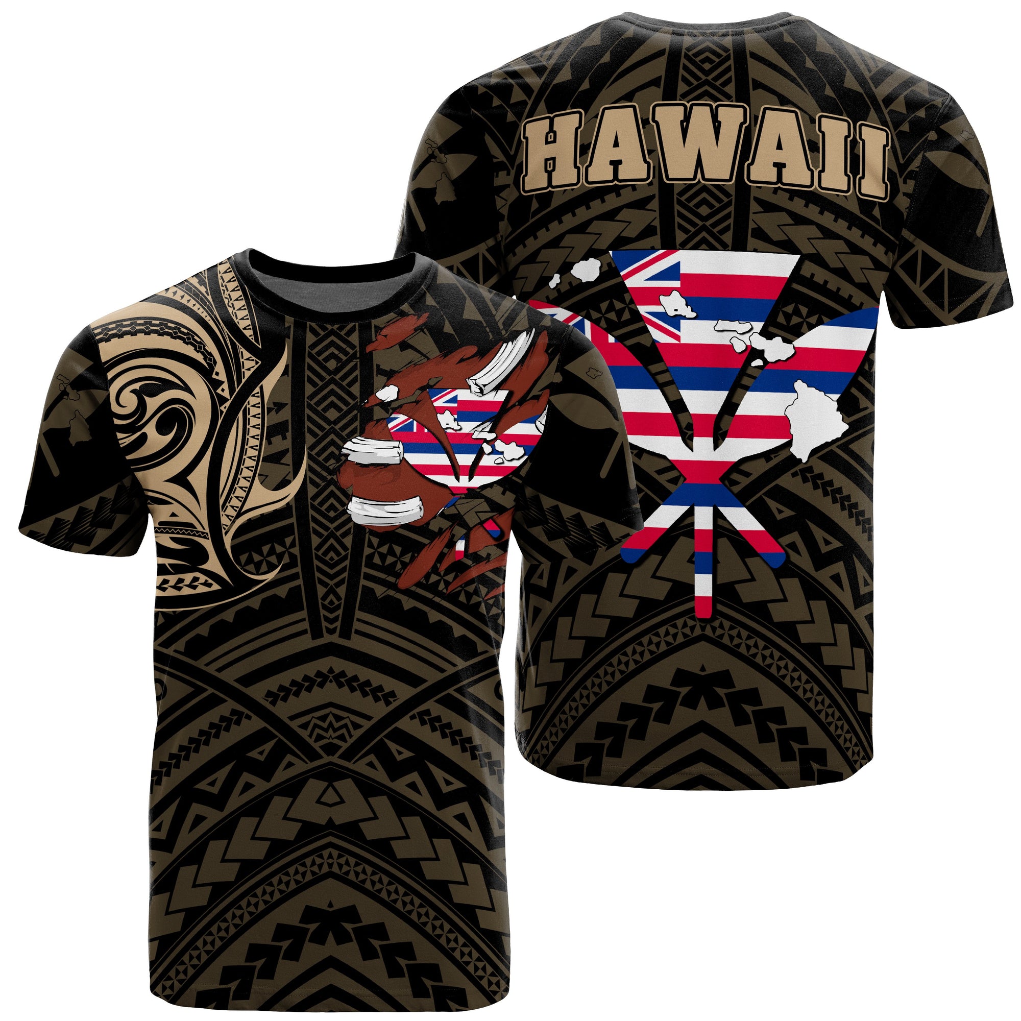 Hawaiian Kanaka T Shirt Heart Tattoo Gold Unisex Gold - Polynesian Pride