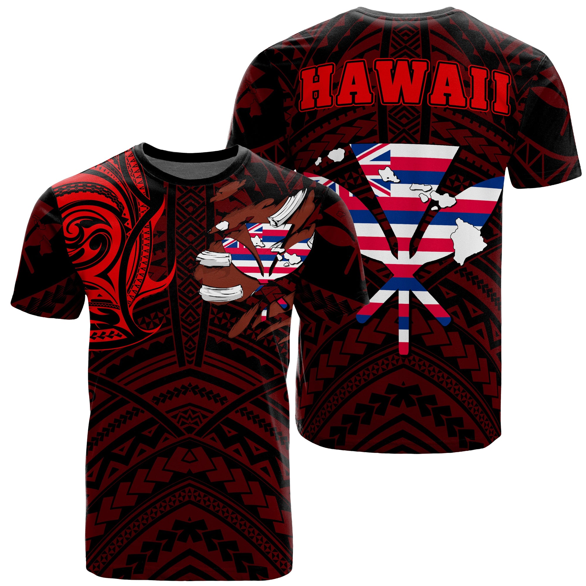 Hawaiian Kanaka T Shirt Heart Tattoo Red Unisex Red - Polynesian Pride