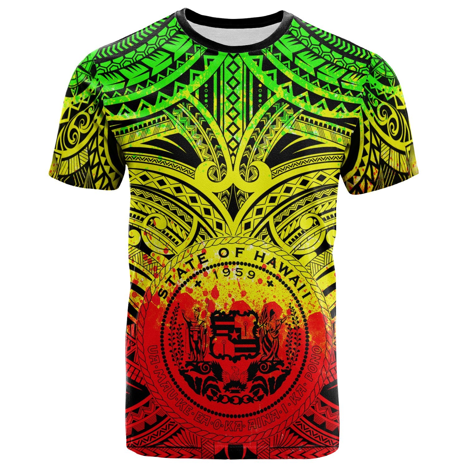 Hawaii T Shirt Coat of Arm Hawaii & Polynesian Tattoo Unisex Reggae - Polynesian Pride