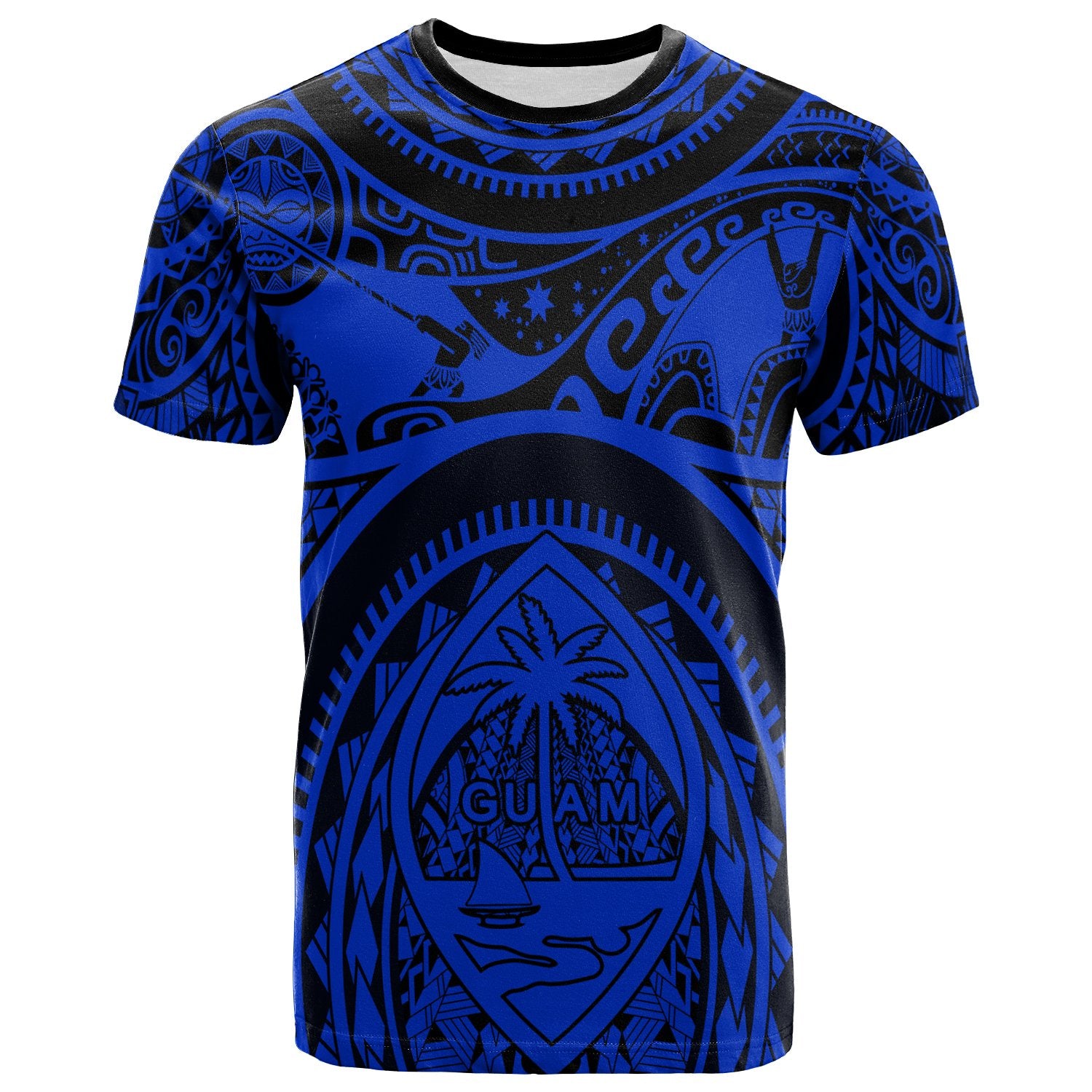Polynesian T Shirt Guam Flag, Seal with Maui Moana Tattoo Unisex Blue - Polynesian Pride