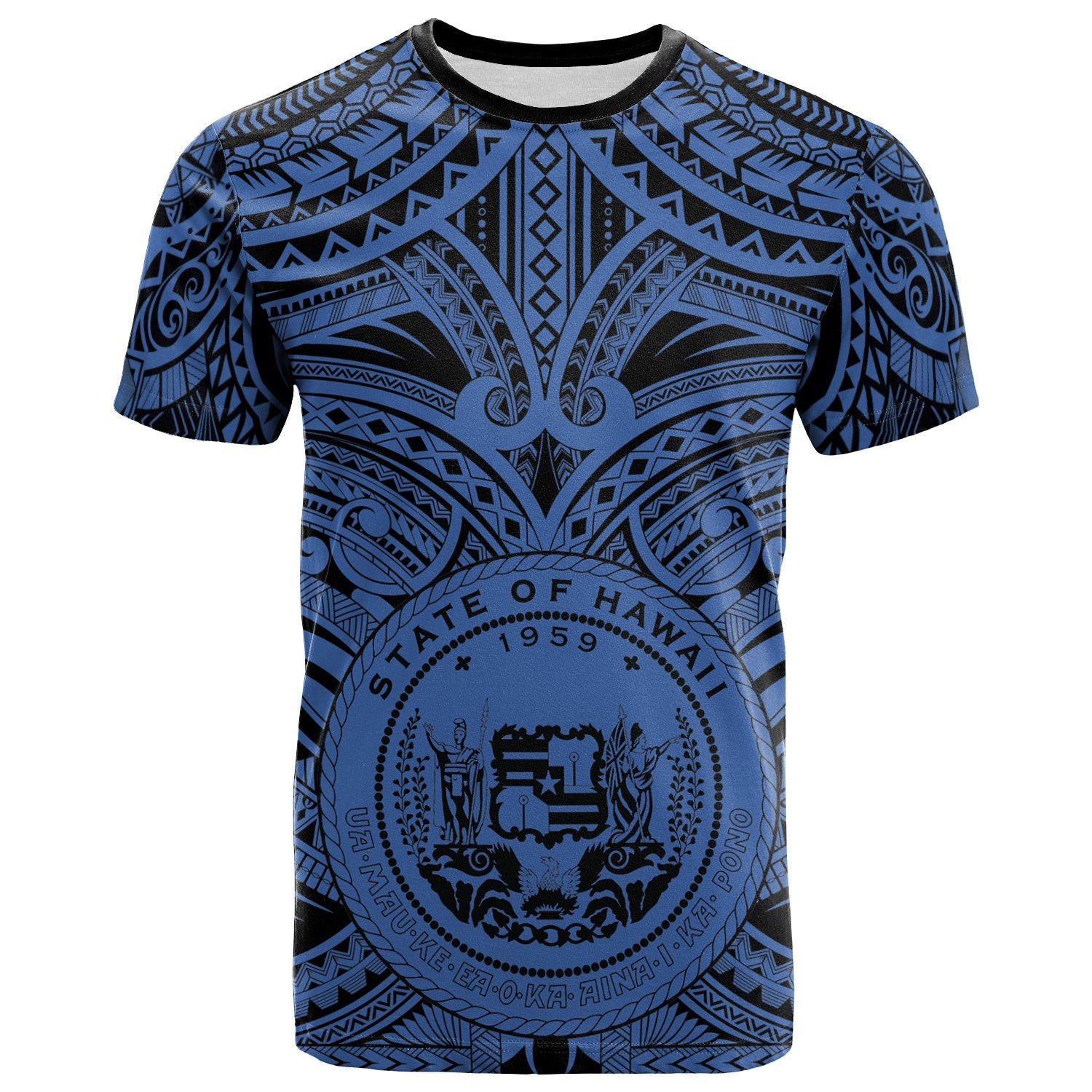 Hawaii T Shirt Coat of Arm Hawaii & Polynesian Tattoo Unisex Blue - Polynesian Pride