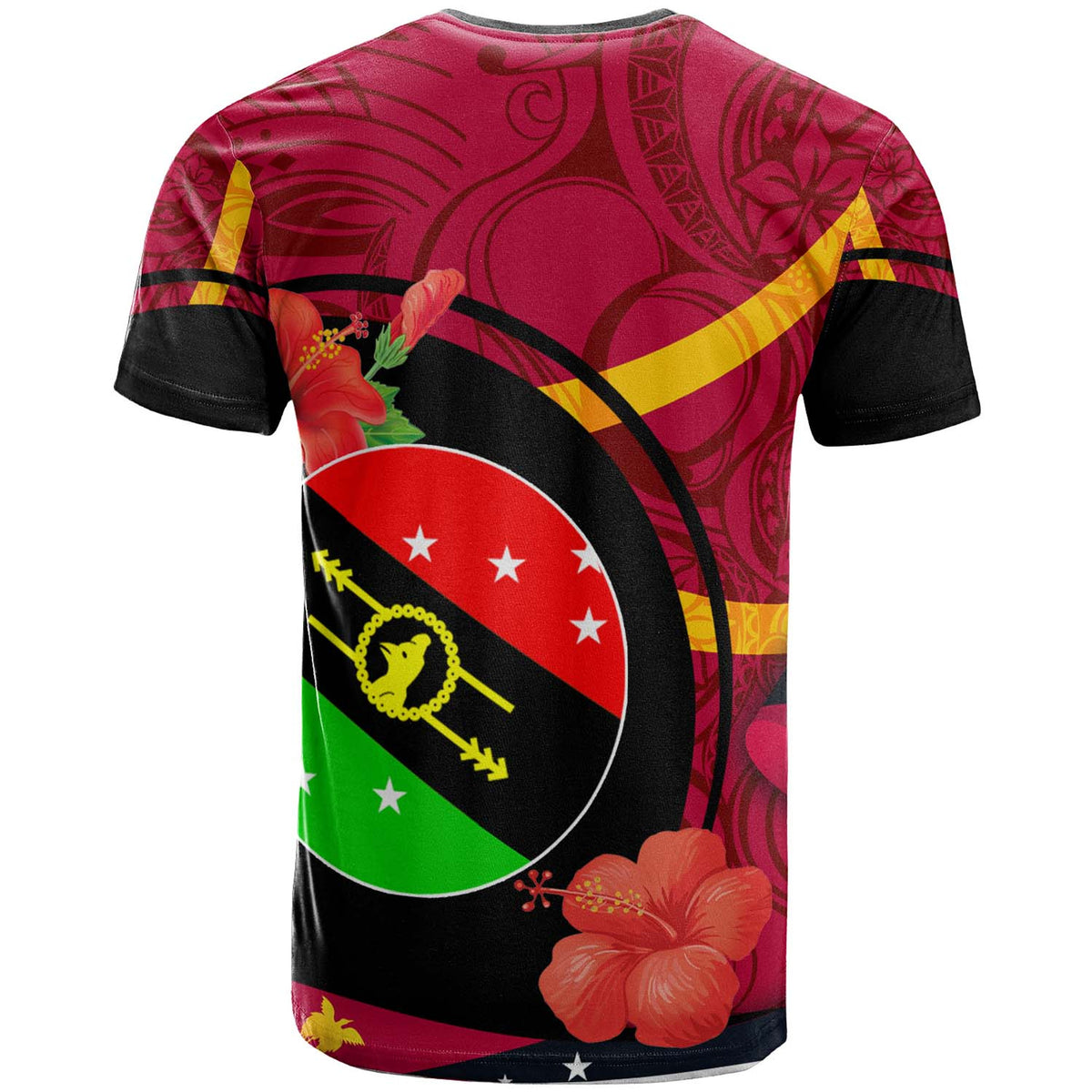 Papua New Guinea T Shirt Southern Highlands Flag of PNG with Hibicus and Polynesian Culture T Shirt - Polynesian Pride