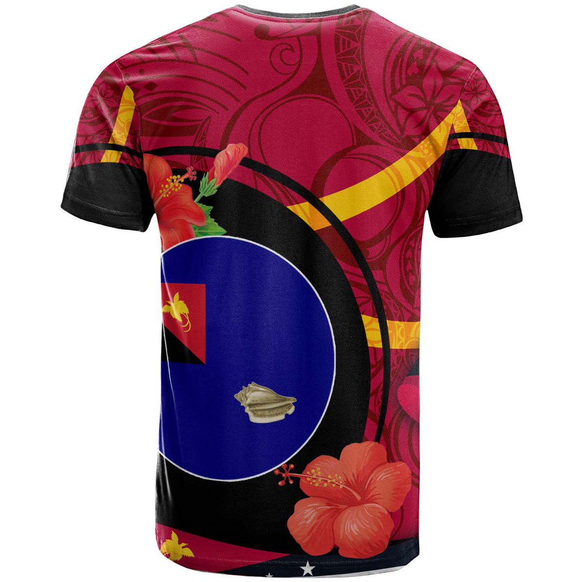 Papua New Guinea T Shirt West New Britain Flag of PNG with Hibicus and Polynesian Culture T Shirt - Polynesian Pride