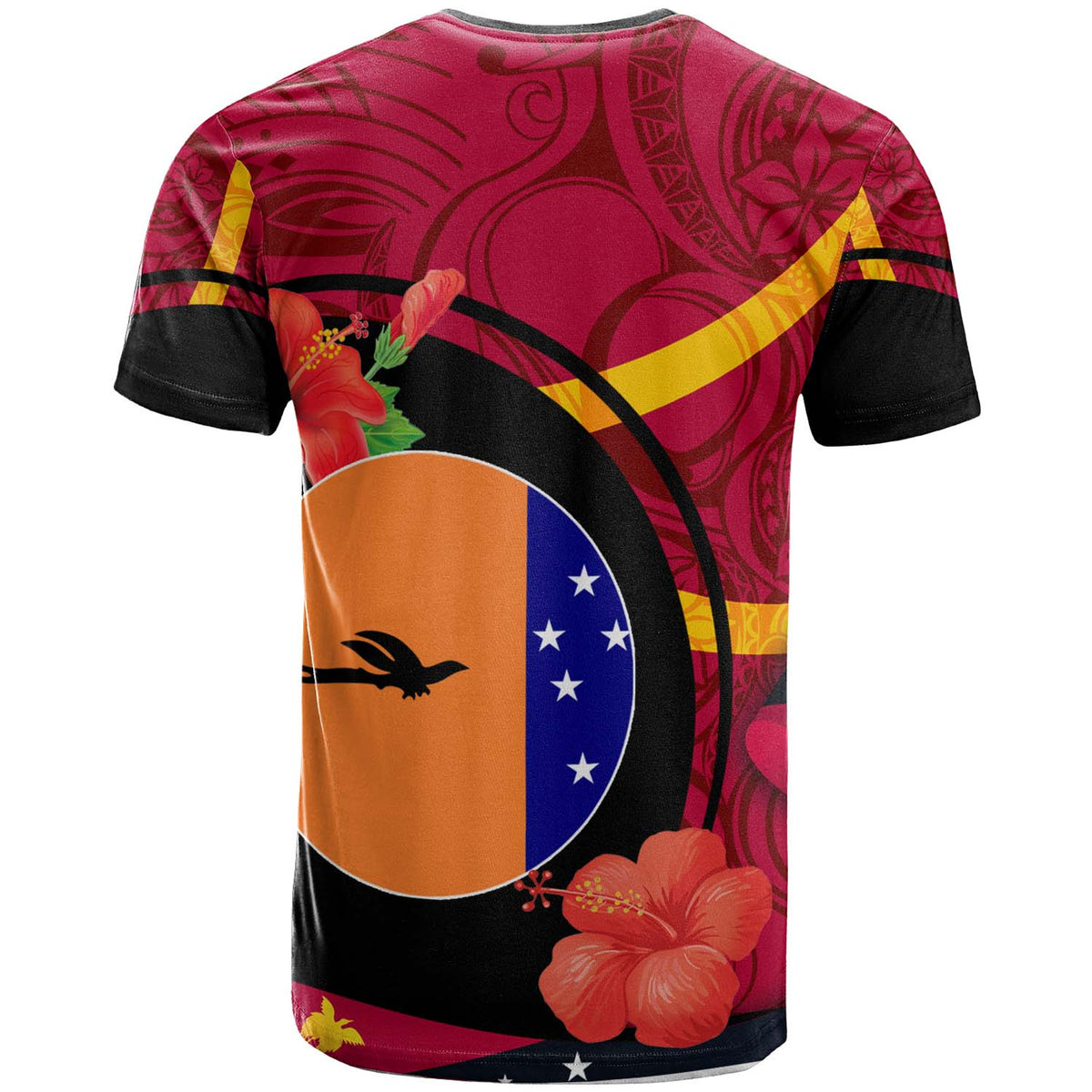 Papua New Guinea T Shirt New Ireland Flag of PNG with Hibicus and Polynesian Culture T Shirt - Polynesian Pride